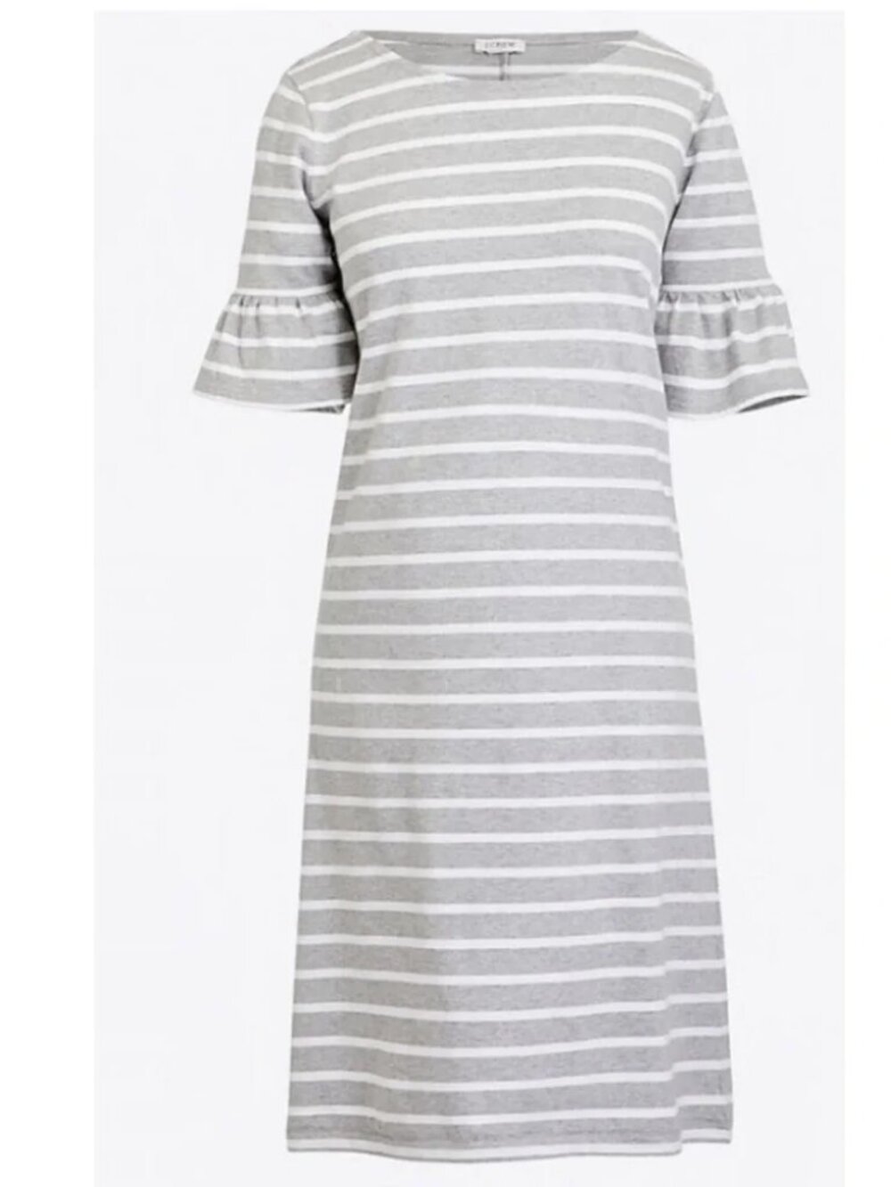 J. Crew Gray White Striped Preppy Ruffle Bell Sleeve Shift Dress